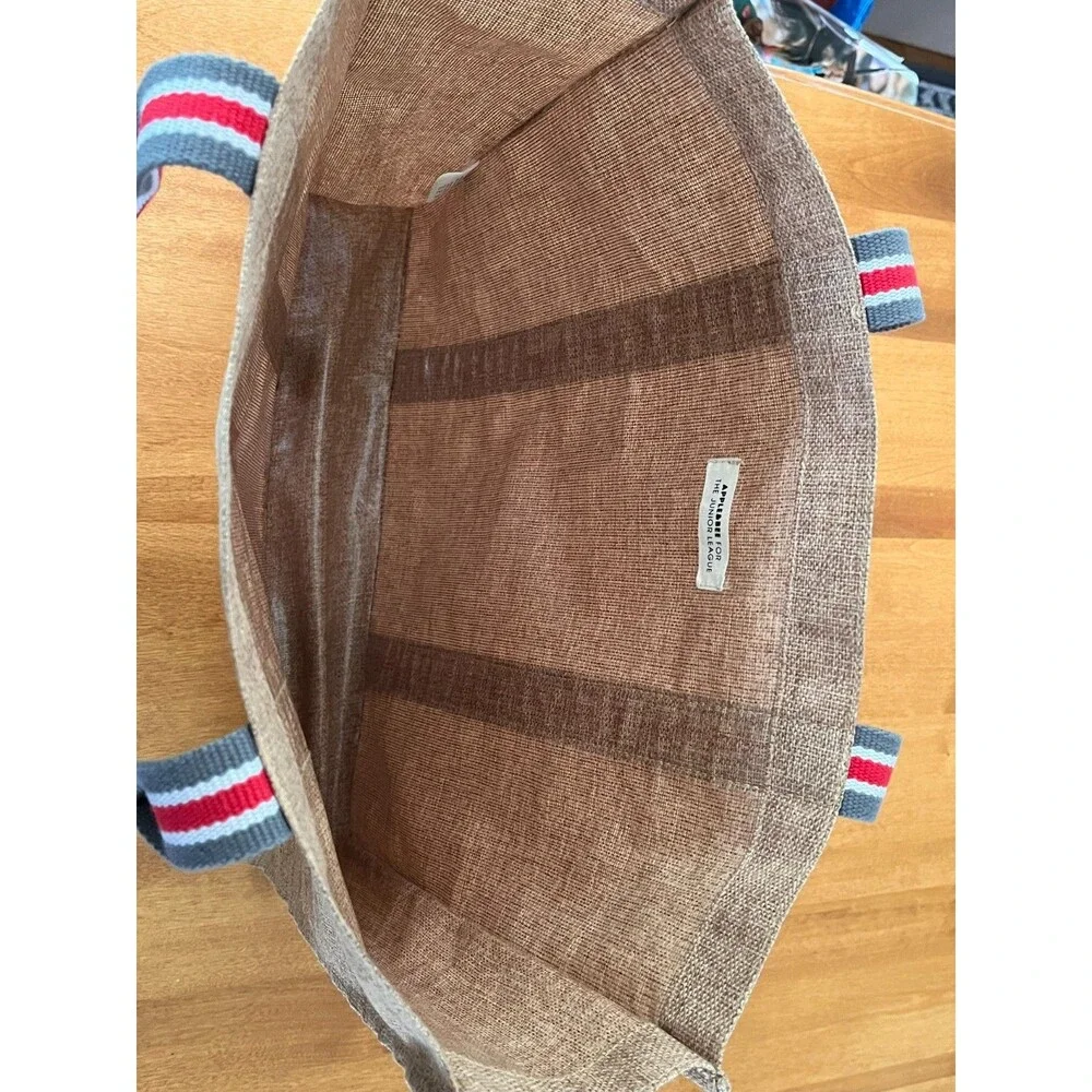 Apple & Bee for Junior League Jute Tote Market Bag Shopper Striped Double Handle